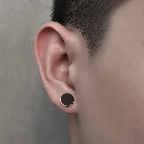 Férfi fülbevaló fekete és ezüst színben