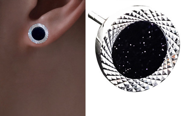 Apaļi vīriešu auskari melnā un sudraba krāsā