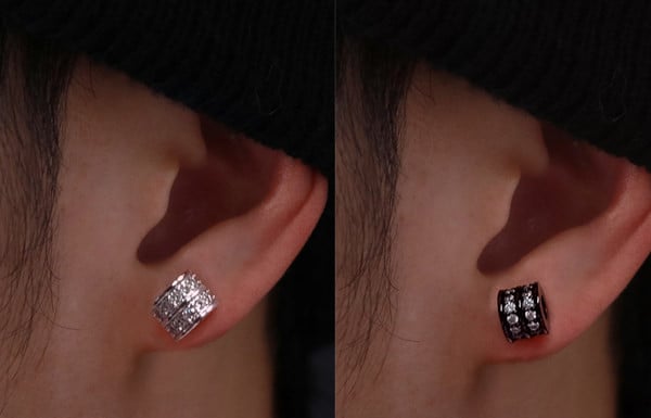 Μοντέρνα ανδρικά σκουλαρίκια δίχρωμα με διακοσμητικές πέτρες