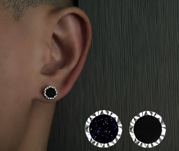 Vīriešu sudraba auskars ar melnu akmeni