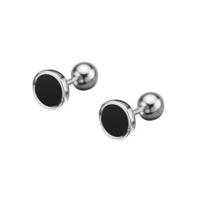 Ανδρικά σκουλαρίκια σε στρογγυλό σχήμα με μαύρη διακοσμητική πέτρα