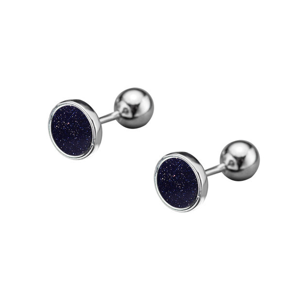 Ανδρικά σκουλαρίκια σε στρογγυλό σχήμα με μαύρη διακοσμητική πέτρα