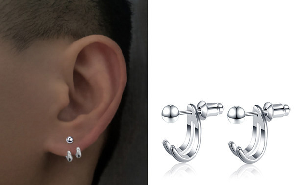 Ανδρικά σκουλαρίκια σε βίδα σε ασημί χρώμα