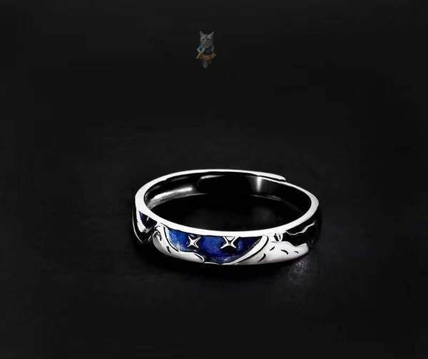 Vīriešu gredzens sudraba krāsā - ar zilu zvaigzni