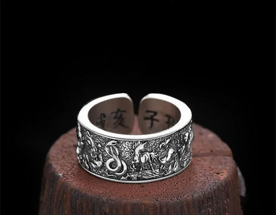 Engraved men`s ring made of steel