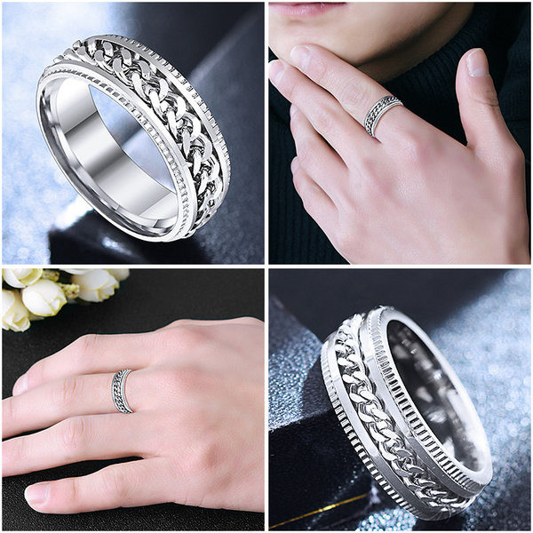 Vīriešu stīpas tipa gredzens - ar dekoratīvu bizi