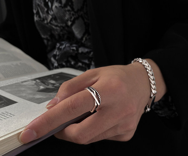 Sidabro spalvos vyriškas dvigubas žiedas