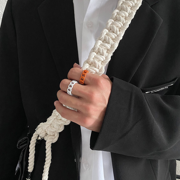 Férfi karika típusú gyűrű - kék, fehér és narancs színben