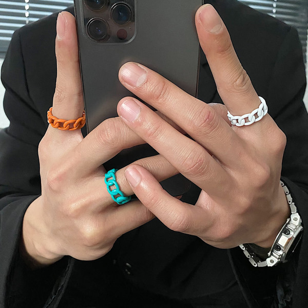 Férfi karika típusú gyűrű - kék, fehér és narancs színben