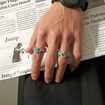 Ανδρικό δαχτυλίδι σε ασημί χρώμα με μπλε πέτρα