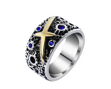 Vyriškas retro žiedas iš titano plieno su akmenimis