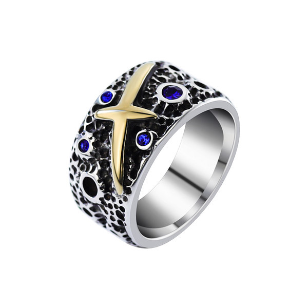 Vyriškas retro žiedas iš titano plieno su akmenimis