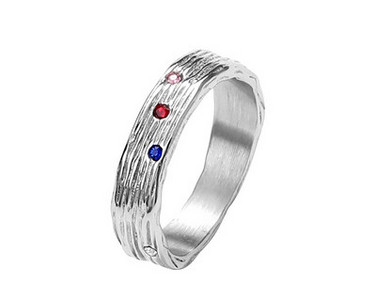 Férfi karika típusú gyűrű - kék és piros kővel