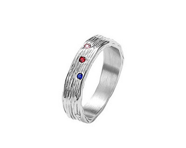 Férfi karika típusú gyűrű - kék és piros kővel