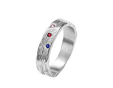Férfi karika típusú gyűrű - kék és piros kővel