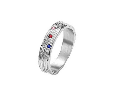 Férfi karika típusú gyűrű - kék és piros kővel