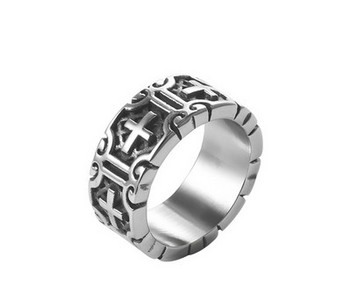 Ανδρικό vintage δαχτυλίδι από ατσάλι με εγχάρακτο σταυρό