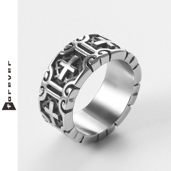 Ανδρικό vintage δαχτυλίδι από ατσάλι με εγχάρακτο σταυρό