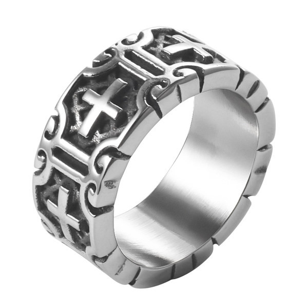 Ανδρικό vintage δαχτυλίδι από ατσάλι με εγχάρακτο σταυρό
