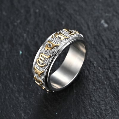Vyriškas titano plieno žiedas su simboliais