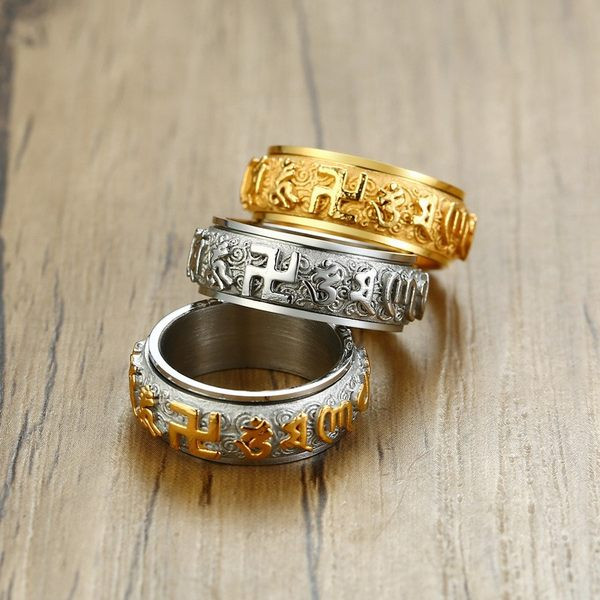 Vyriškas titano plieno žiedas su simboliais