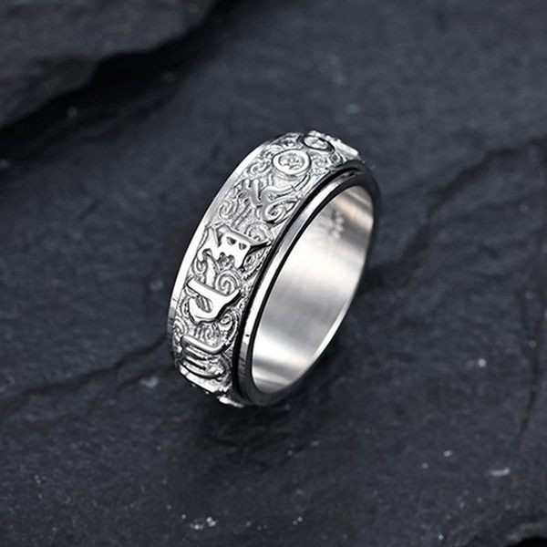 Vyriškas titano plieno žiedas su simboliais