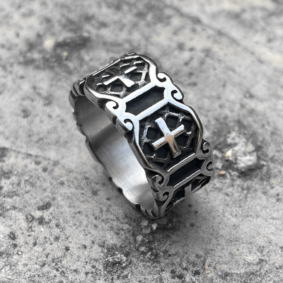 Men`s ring in titanium steel with cross print