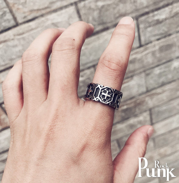 Vyriškas titano plieno žiedas su kryželiu