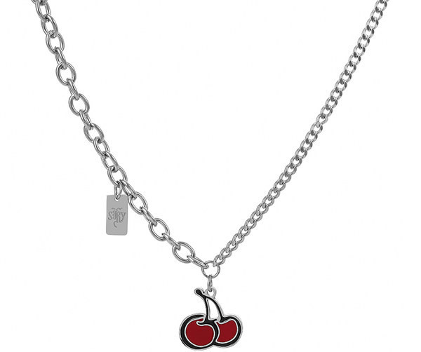 Modern férfi acéllánc cseresznye medállal