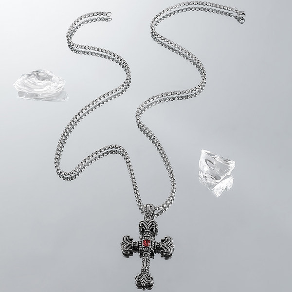 Férfi lánc kereszt medálos retro modellel