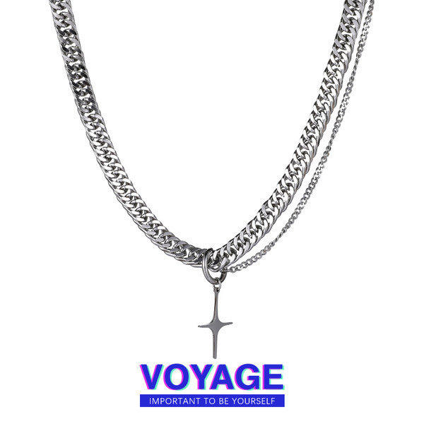 Kétrétegű férfi lánc kereszt medállal