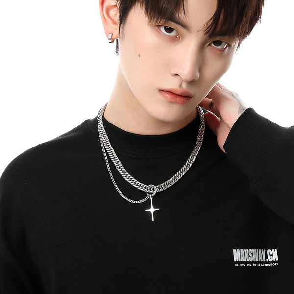 Kétrétegű férfi lánc kereszt medállal