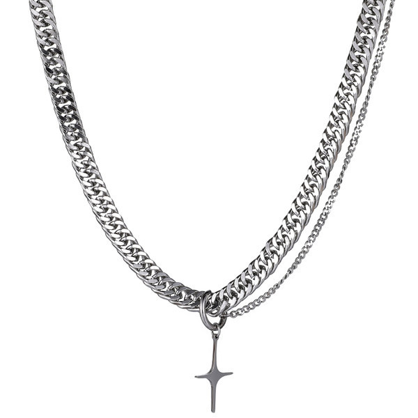 Kétrétegű férfi lánc kereszt medállal
