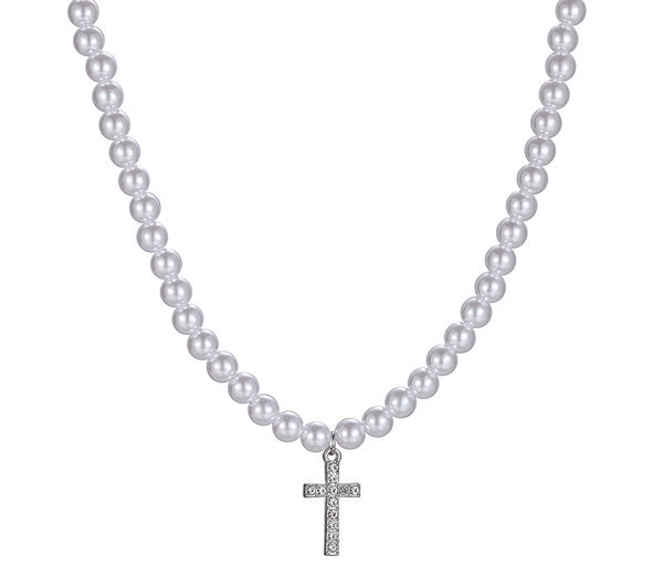 Vīriešu pērļu kaklarota ar krusta kulonu