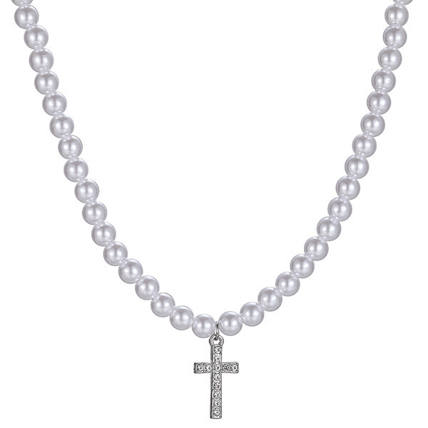 Vīriešu pērļu kaklarota ar krusta kulonu