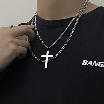 Vyriška grandinėlė iš dviejų eilių su kryžminiu pakabuku