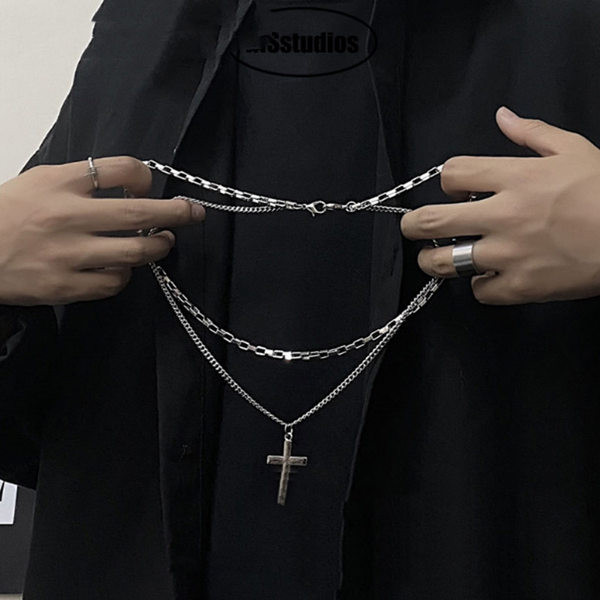 Vyriška grandinėlė iš dviejų eilių su kryžminiu pakabuku