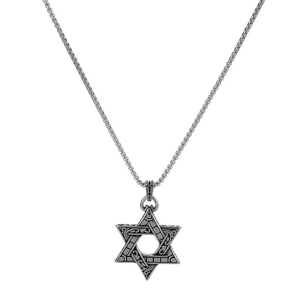 Vīriešu titāna tērauda ķēde ar heksagrammas kulonu