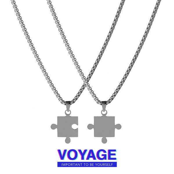 Férfi titán acél puzzle medál nyaklánc pároknak