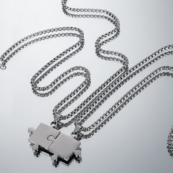 Férfi titán acél puzzle medál nyaklánc pároknak