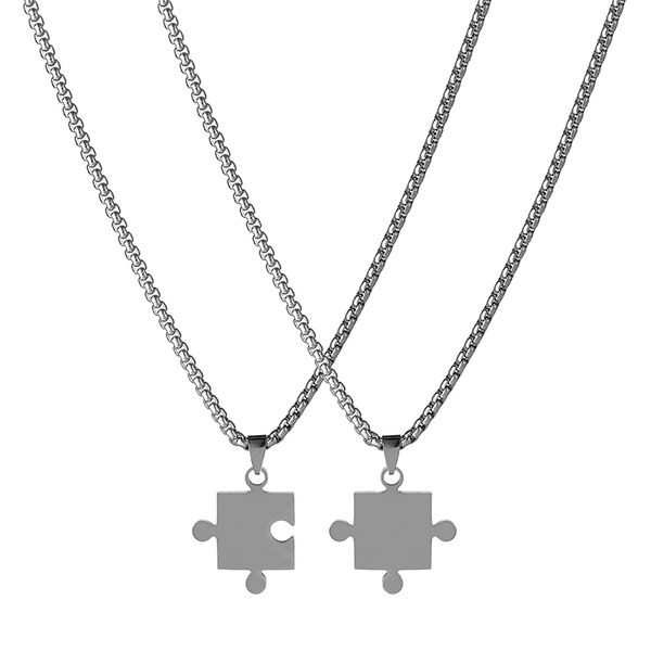 Férfi titán acél puzzle medál nyaklánc pároknak