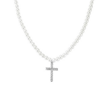 Muška biserna ogrlica s privjeskom u obliku križa i ukrasnim kamenčićima