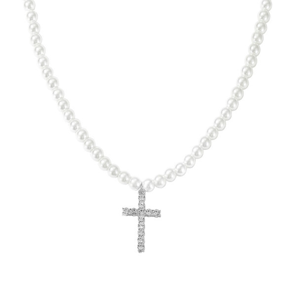 Muška biserna ogrlica s privjeskom u obliku križa i ukrasnim kamenčićima