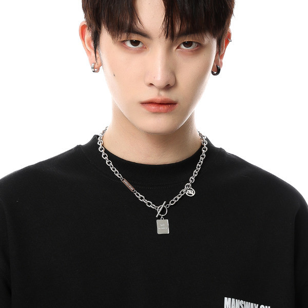 Vīriešu titāna tērauda ķēde ar divslāņu kulonu