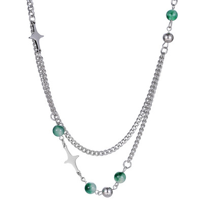 Férfi kétrétegű titán acéllánc csillaggal és gyöngyökkel