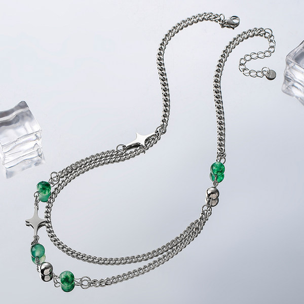 Férfi kétrétegű titán acéllánc csillaggal és gyöngyökkel