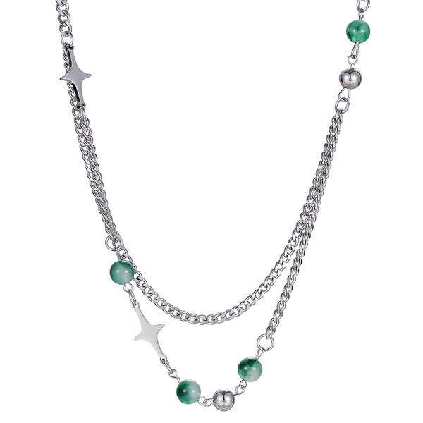 Férfi kétrétegű titán acéllánc csillaggal és gyöngyökkel