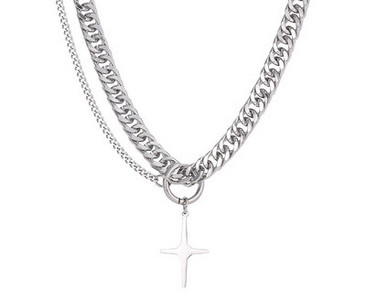 Férfi titán acél lánc kereszt medállal