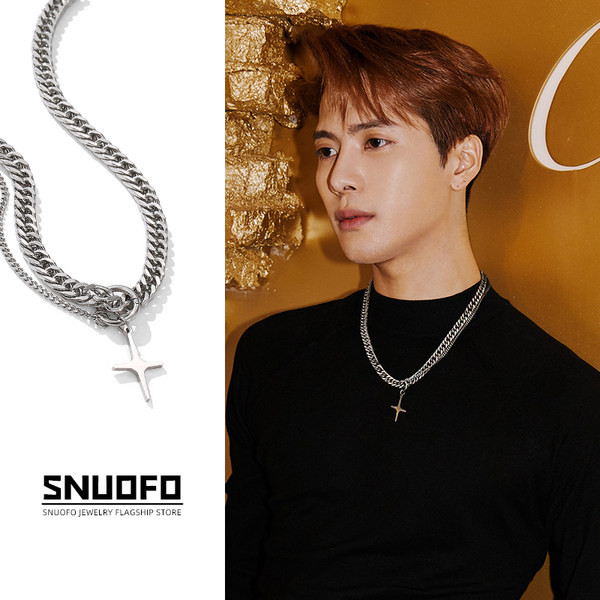 Férfi titán acél lánc kereszt medállal