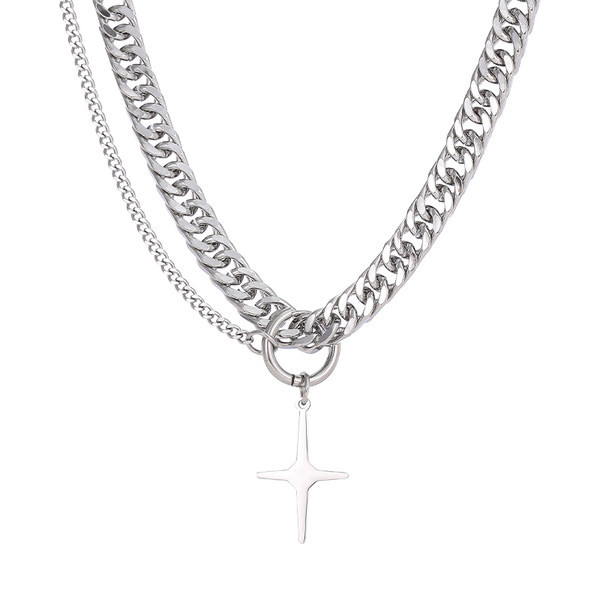 Férfi titán acél lánc kereszt medállal